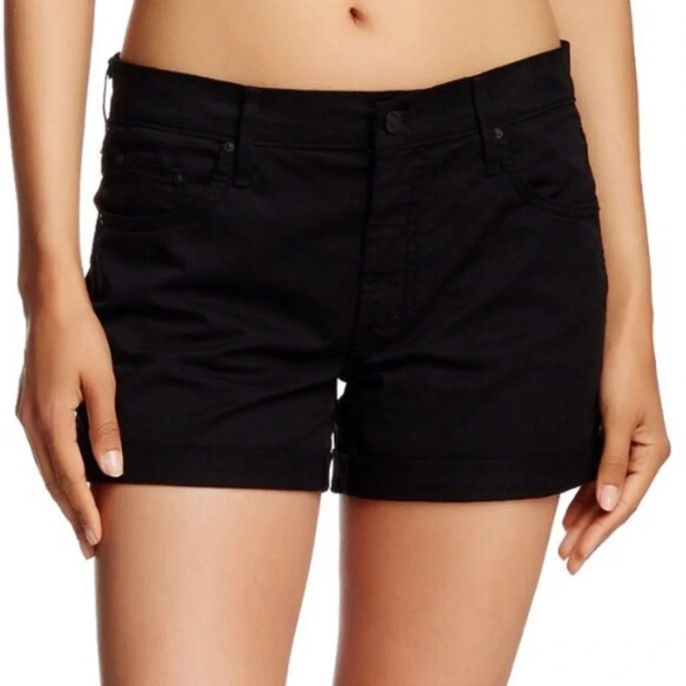 MOTHER Black Cuffed Denim Shorts